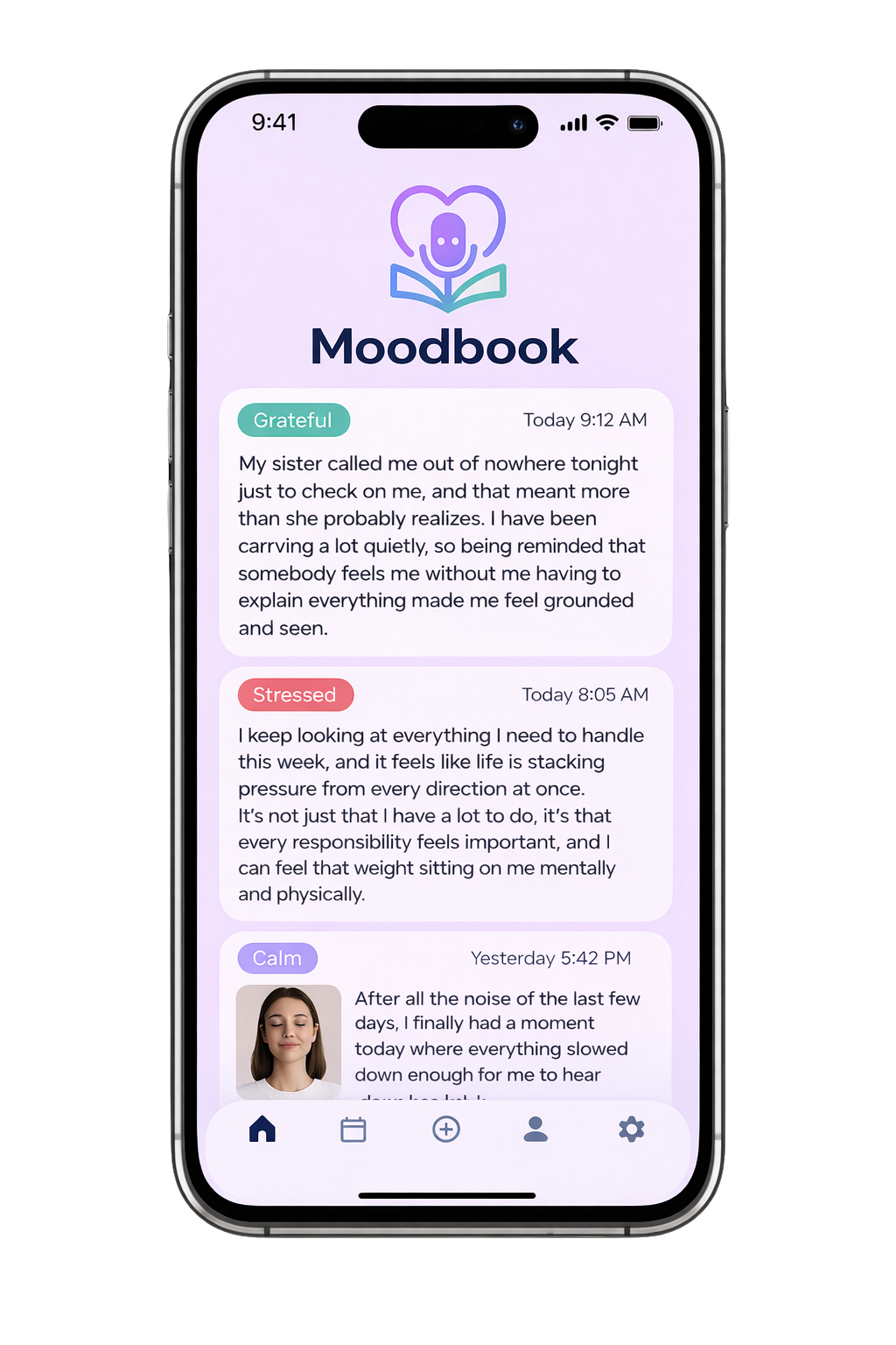 MoodBook main phone preview
